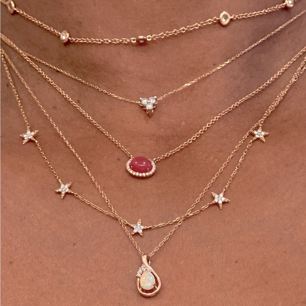 💖SOLD!💖 14K Pink Opal & Diamond Modernist Pendant Necklace in Solid Rose Gold - Picture 9 of 9